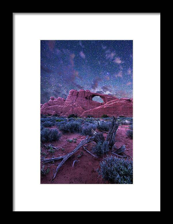Utah Framed Print featuring the photograph Starry Sky at Skyline Arch by Aaron Spong