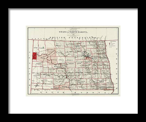 North Dakota Framed Print featuring the photograph State of North Dakota Vintage Map 1889 by Carol Japp