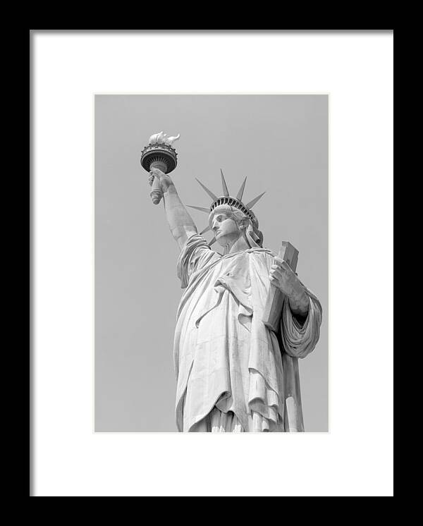 Statue Of Liberty Framed Print featuring the photograph Statue of Liberty Black and White by War Is Hell Store
