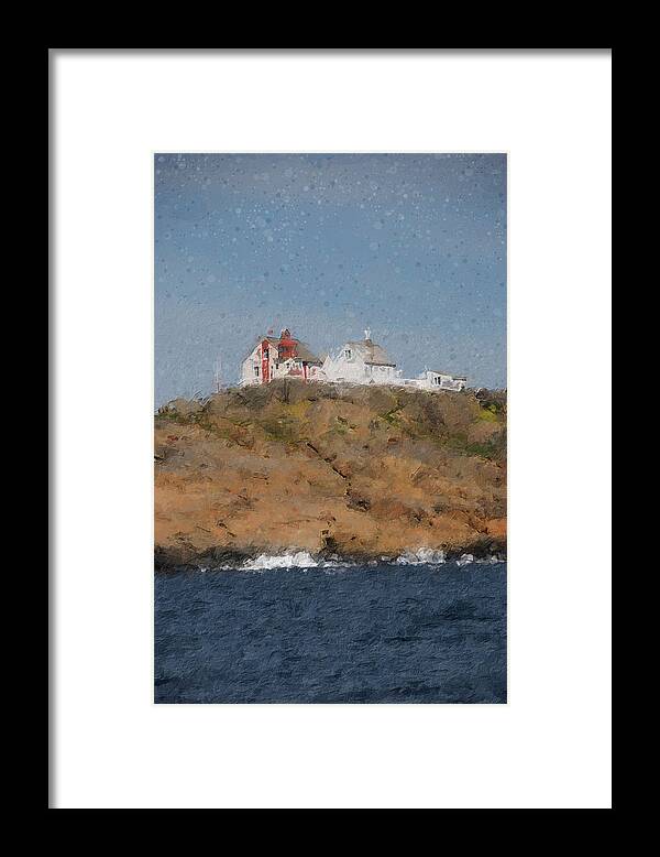 Lighthouse Framed Print featuring the digital art Stavernsodden lighthouse by Geir Rosset