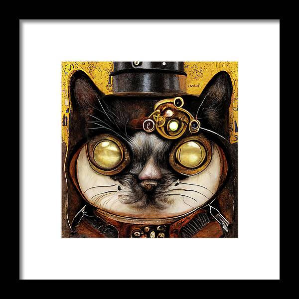 Cat Framed Print featuring the digital art Steampunk Animal 13 Victorian Cat Portrait by Matthias Hauser