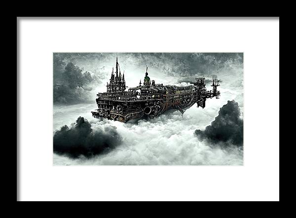 Fantasy Framed Print featuring the painting Steampunk flying ship, 07 by AM FineArtPrints