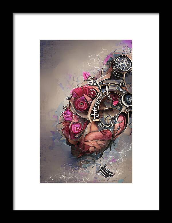 Steampunk Framed Print featuring the mixed media Steampunk Heart with Roses by Ann Leech