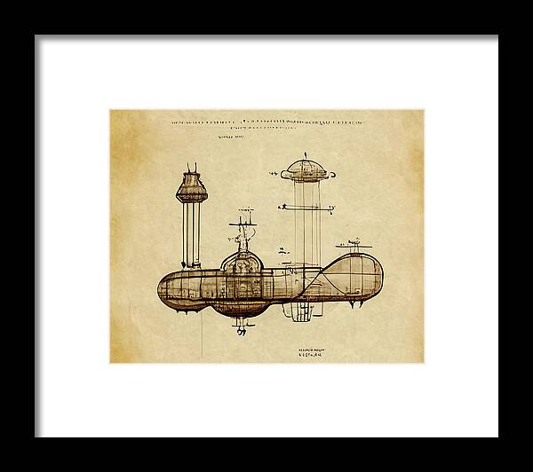 Zeppelin Framed Print featuring the digital art Steampunk Zeppelin Vintage Patent 01 by Matthias Hauser