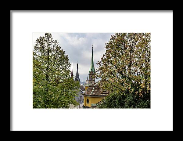 Churches Framed Print featuring the photograph Steeples over Zurich by Cindy Robinson