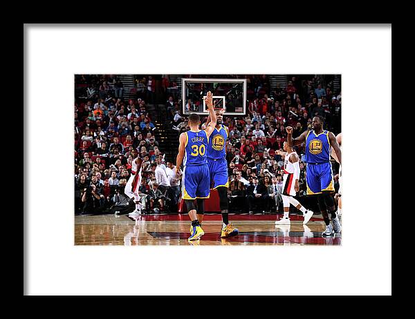 Nba Pro Basketball Framed Print featuring the photograph Stephen Curry and Kevin Durant by Garrett Ellwood