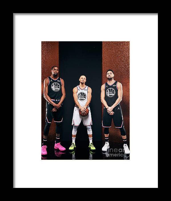Nba Pro Basketball Framed Print featuring the photograph Stephen Curry, Kevin Durant, and Klay Thompson by Jennifer Pottheiser