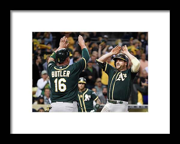 People Framed Print featuring the photograph Stephen Vogt and Billy Butler by Denis Poroy