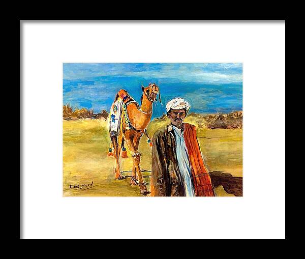 Desert Framed Print featuring the painting Steps on sand by Khalid Saeed