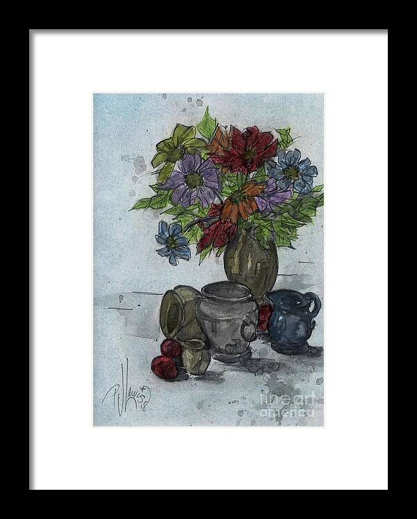 Still Life Framed Print featuring the drawing Still life at Twilight by PJ Lewis