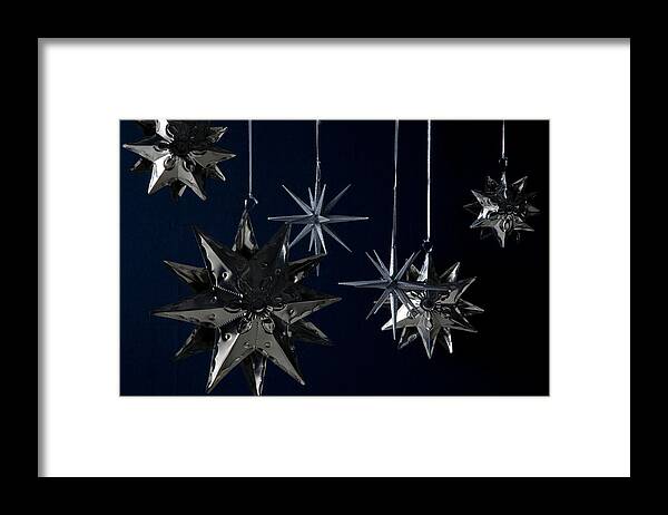 Stars Framed Print featuring the photograph Still Life of Silver Star Ornaments by Romulo Yanes