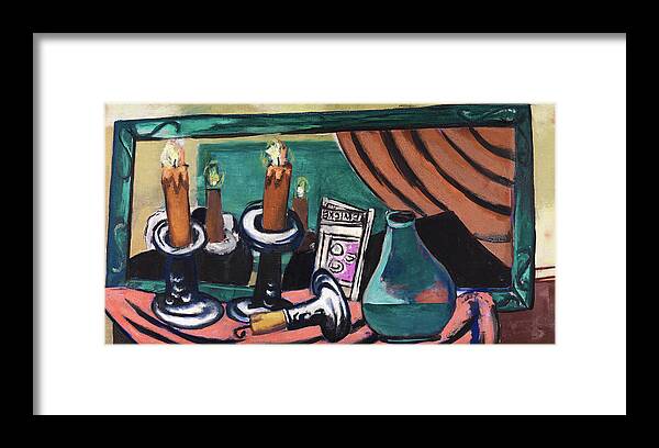 Max Beckmann Framed Print featuring the painting Still Life with Fallen Candles, 1930 by Max Beckmann
