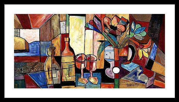 Everett Spruill Framed Print featuring the painting Still Life with Wine and Flowers for two take 2 by Everett Spruill