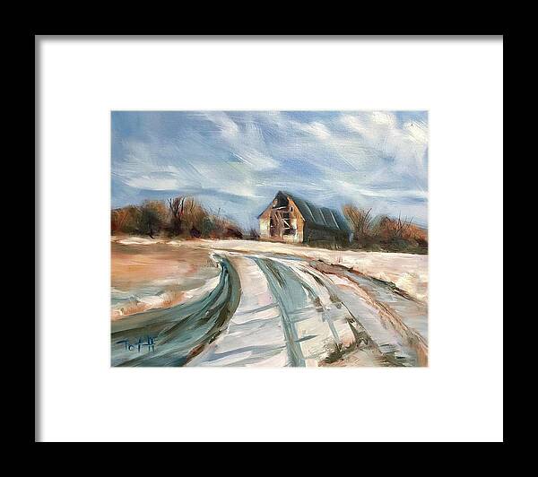 Red Barn Framed Print featuring the painting Still Standing by Laura Toth