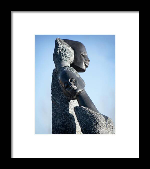 African Zimbabwean Framed Print featuring the photograph Stone Sculpture of Two Women by Marilyn Hunt