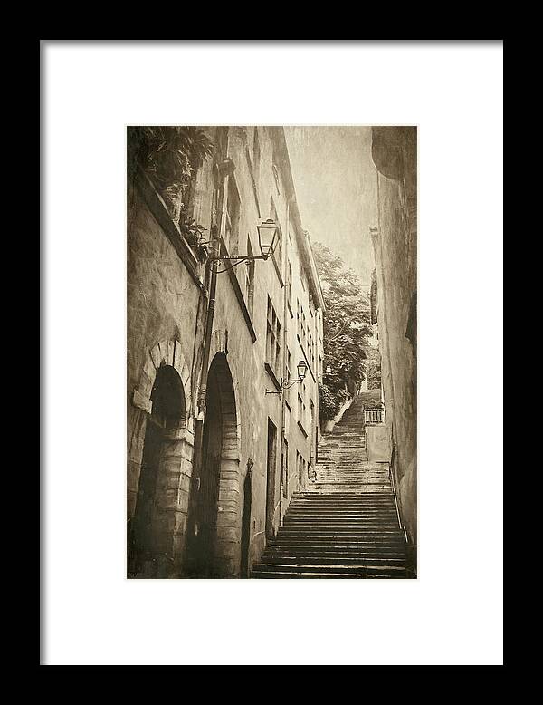 Lyon Framed Print featuring the photograph Stone Steps of Vieux Lyon France Vintage by Carol Japp