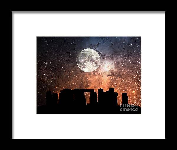 Stonehenge Framed Print featuring the digital art Stonehenge And The Stars by Phil Perkins