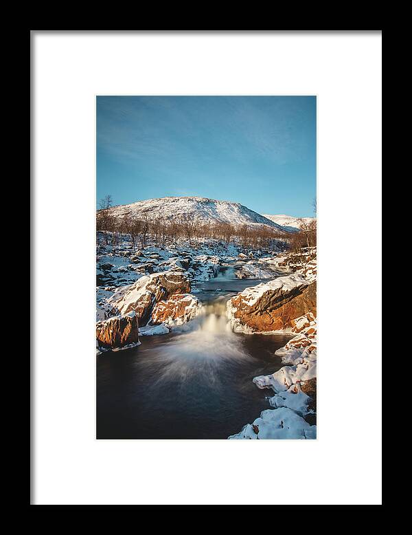 Tourism Framed Print featuring the photograph Storforsen waterfall in Silsand, Senja, Norway by Vaclav Sonnek