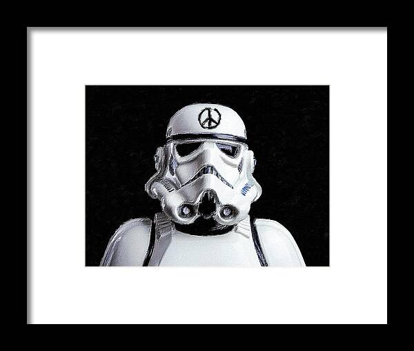 Storm Trooper Framed Print featuring the painting Storm Trooper Star Wars Peace by Tony Rubino