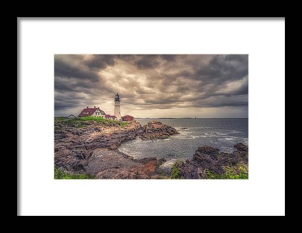 Portland Head Lighthouse Framed Print featuring the photograph Stormy Afternoon at Portland Head Light by Penny Polakoff