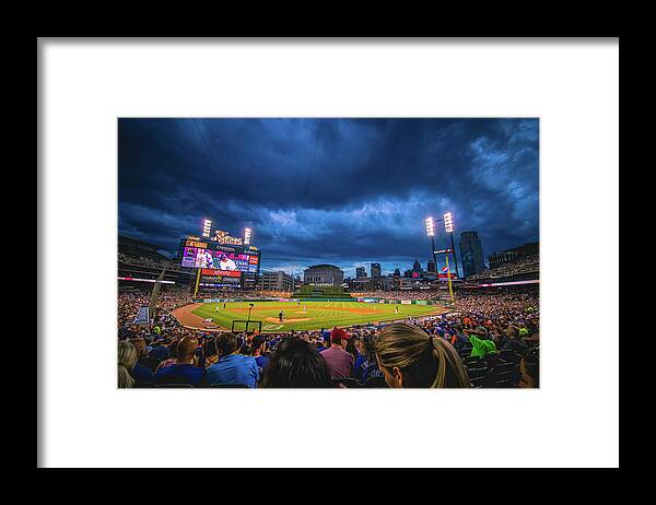 Comerica Park Framed Print featuring the photograph Stormy night at Comerica Park by Jay Smith