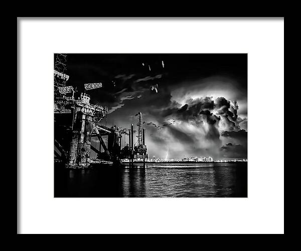 Black And White Framed Print featuring the photograph Stormy Night Black and White by Jerry Connally