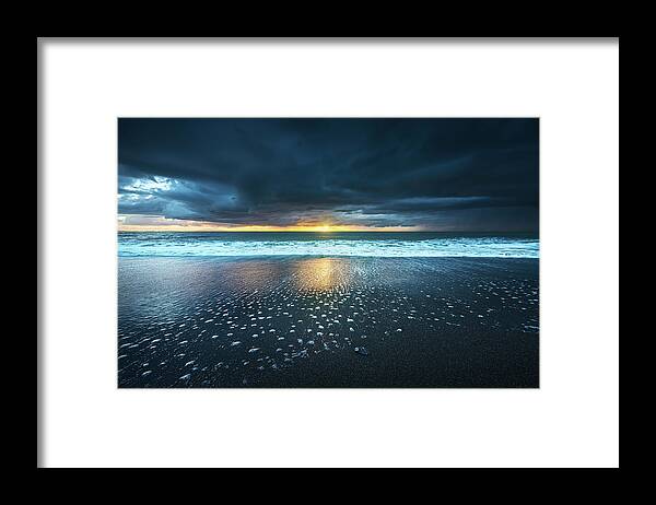 Wave Framed Print featuring the photograph Stormy sea after a thunderstorm at sunset. Marina di Cecina, Tuscany by Stefano Orazzini