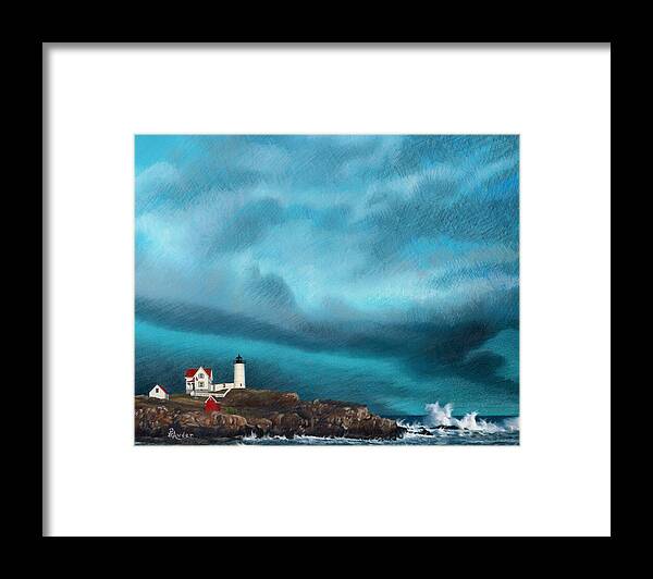 Lighthouse Framed Print featuring the drawing Stormy Sentinel by Brent Ander