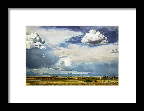 Rain Clouds Framed Print featuring the digital art Stormy Skies over Farmland by Susan Vineyard