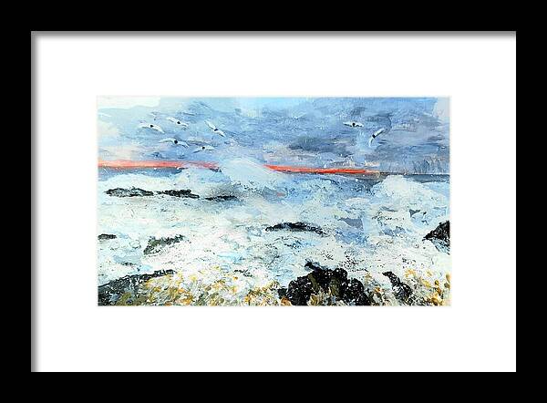 Water Framed Print featuring the painting Stormy waters by Nigel Radcliffe