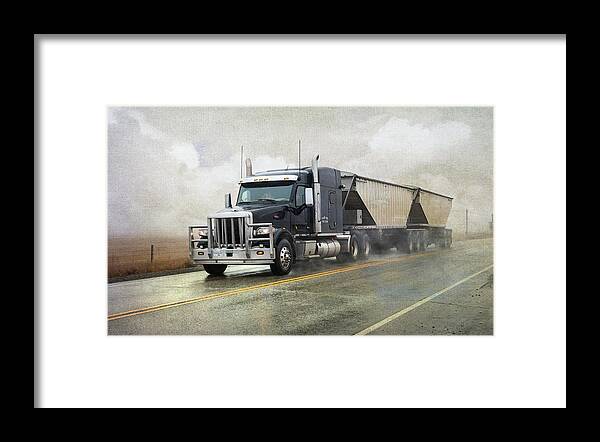 Trucks Framed Print featuring the digital art Stormy Weather Peterbilt by Theresa Tahara