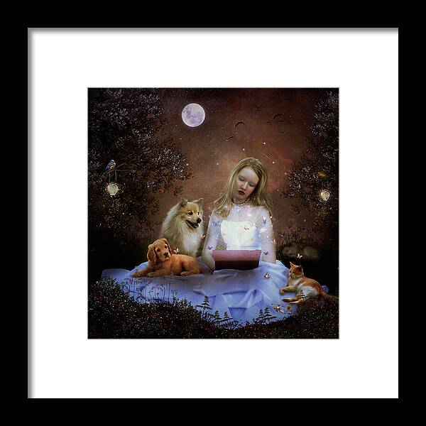 Girl Framed Print featuring the digital art Story TIme by Maggy Pease
