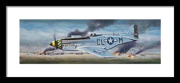 Aviation Framed Print featuring the painting Strafing Mustang by Douglas Castleman