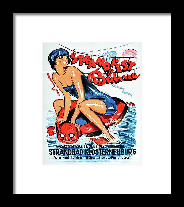 1926 Framed Print featuring the drawing Strandbad Klosterneuburg Amusement Park Poster 1926 by M G Whittingham
