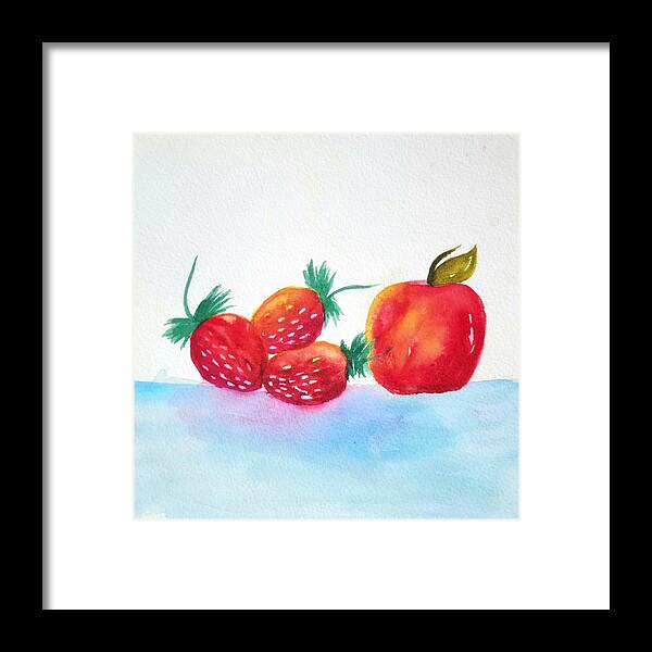 Strawberries Framed Print featuring the painting STRAWBERRIES and APPLES by Shady Lane Studios-Karen Howard