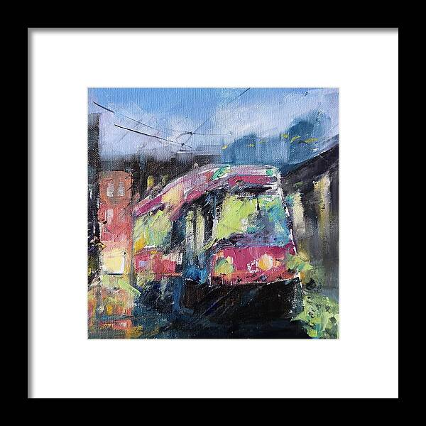 Streetcar Framed Print featuring the painting Streetcar 7pm by Sheila Romard