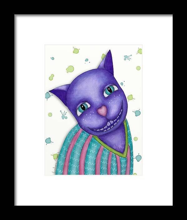 Illustration Framed Print featuring the mixed media Striped shirt Cat by Barbara Orenya