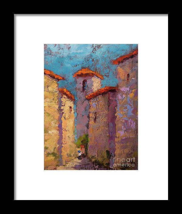 Architecture Framed Print featuring the painting Morning Stroll by Radha Rao