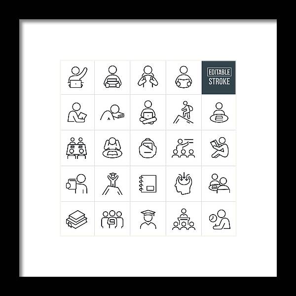 Icon Set Framed Print featuring the drawing Study and Learning Thin Line Icons - Editable Stroke by Appleuzr
