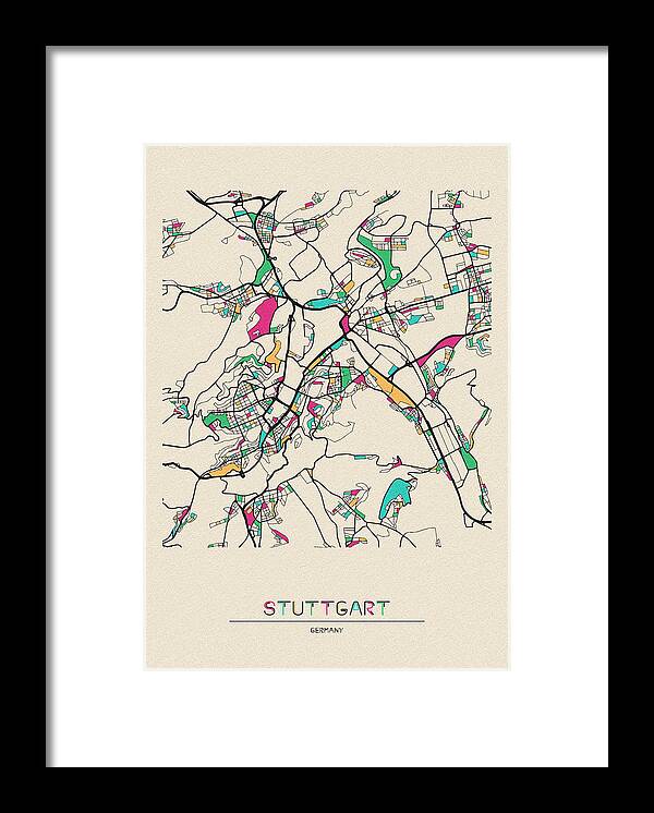 Stuttgart Framed Print featuring the drawing Stuttgart, Germany City Map by Inspirowl Design