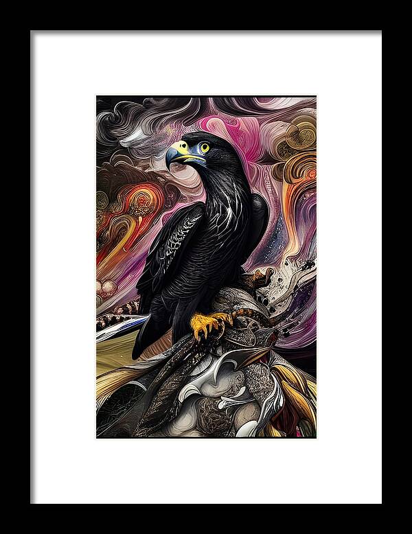Digital Bird Falcon Framed Print featuring the digital art Stylized Falcon by Beverly Read