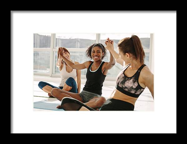 People Framed Print featuring the photograph Successful fitness class doing high five by Jacoblund