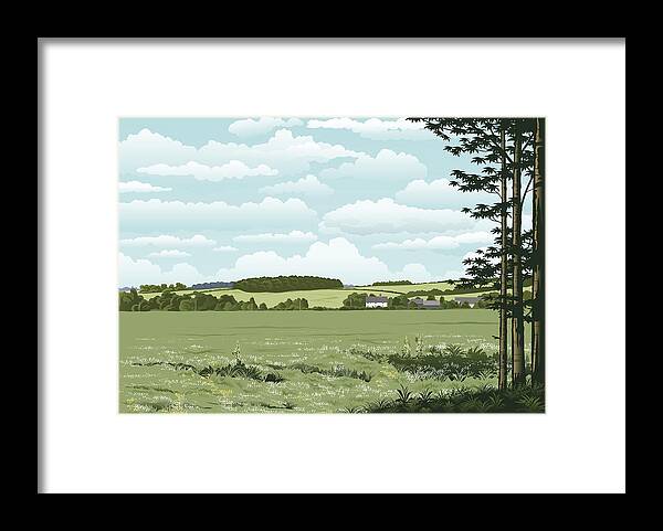 England Framed Print featuring the drawing Suffolk woodland. by Johnwoodcock