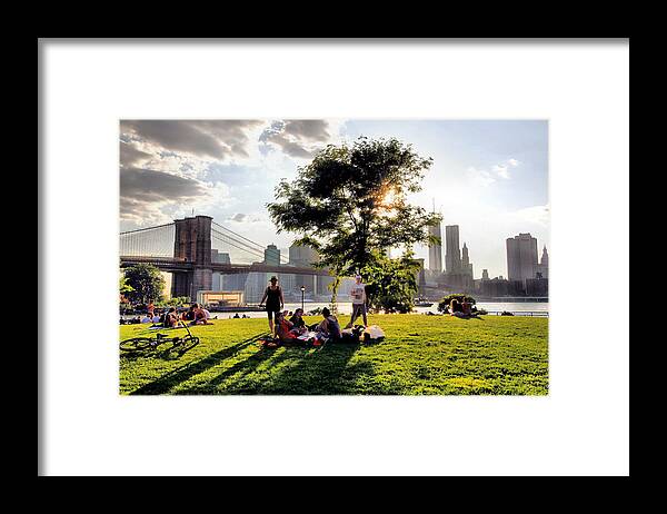 Brooklyn Bridge Framed Print featuring the photograph Summer Afternoon by the Brooklyn Bridge - A New York Impression by Steve Ember