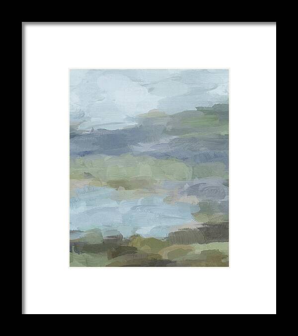 Sky Gray Blue Sage Green Framed Print featuring the painting Summer at the Lake II by Rachel Elise