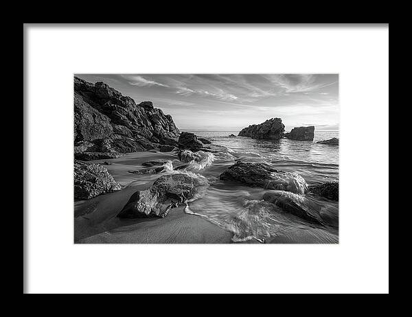 Marginal Way Framed Print featuring the photograph Summer Day at Marginal Way in Black and White by Kristen Wilkinson