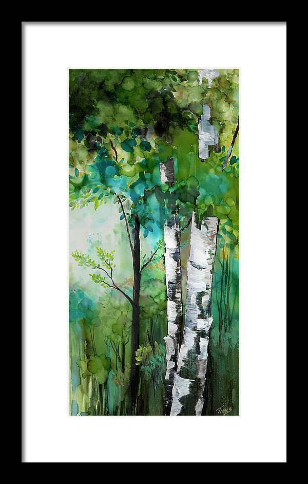 Birch Trees Framed Print featuring the painting Summer in Cheboygan by Julie Tibus