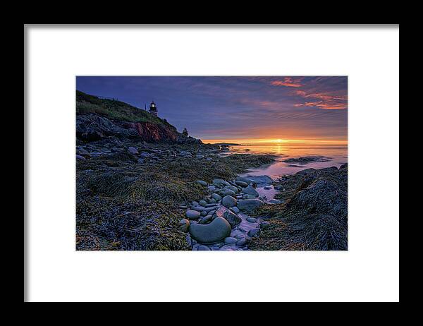 Maine Framed Print featuring the photograph Summer Sunrise at West Quoddy Head Light by Kristen Wilkinson