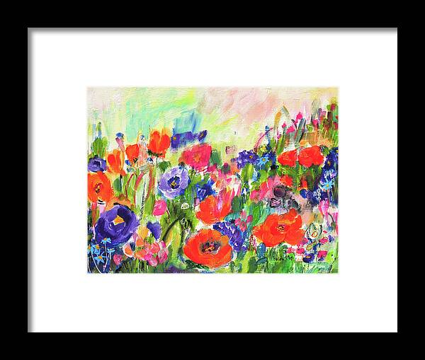 Floral Abstract Framed Print featuring the painting Summer Wild Garden by Haleh Mahbod