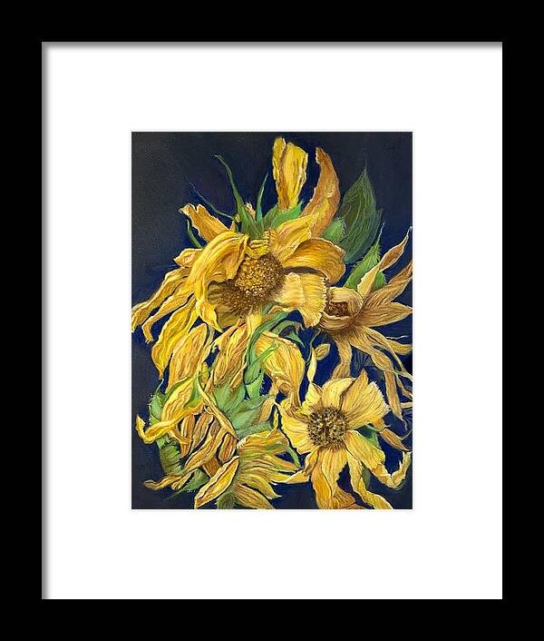 Dried Sunflowers Framed Print featuring the pastel Summers End by Juliette Becker